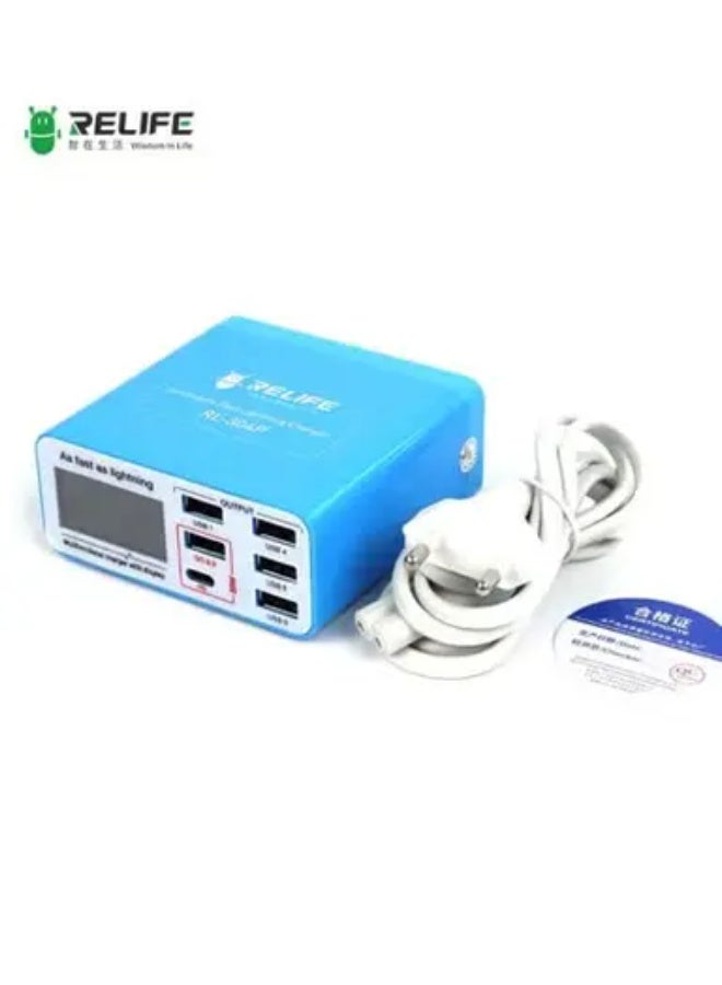 شاحن RELIFE RL-304P الذكي ذو 6 منافذ وشاشة عرض رقمية بتقنية Lightning